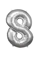 Folieballon zilver cijfer 8 86 cm Folieballon zilver cijfer 8 86 cm