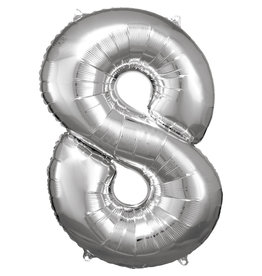 Folieballon zilver cijfer 8 86 cm