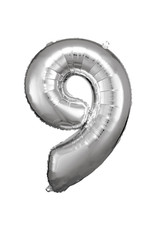 Folieballon zilver cijfer 9 86 cm