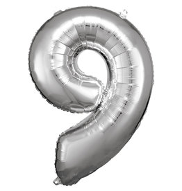 Folieballon zilver cijfer 9 86 cm
