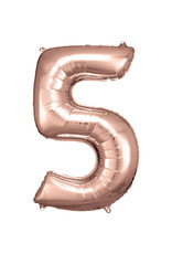 Folieballon rose goud cijfer 5 86 cm
