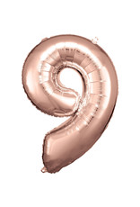 Folieballon rose goud cijfer 9 86 cm