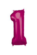 Amscan folieballon fuchsia cijfer 1 86 cm