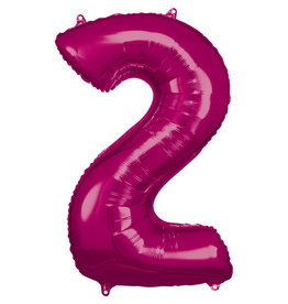 Folieballon fuchsia cijfer 2 86 cm