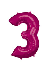 Folieballon fuchsia cijfer 3 86 cm Folieballon fuchsia cijfer 3 86 cm