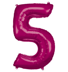 Folieballon fuchsia cijfer 5 86 cm