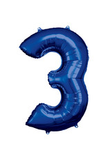 Folieballon blauw cijfer 3 86 cm Folieballon blauw cijfer 3 86 cm
