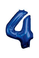 Folieballon blauw cijfer 4 86 cm Folieballon blauw cijfer 4 86 cm