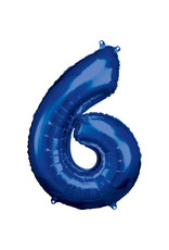 Amscan folieballon blauw cijfer 6 86 cm