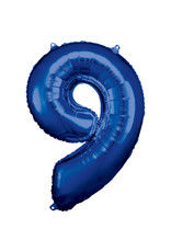 Folieballon blauw cijfer 9 86 cm Folieballon blauw cijfer 9 86 cm
