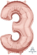 Folieballon rose goud cijfer 3 66 cm Folieballon rose goud cijfer 3 66 cm