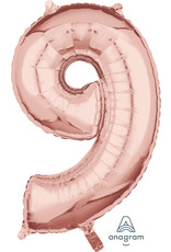 Folieballon rose goud cijfer 9 66 cm Folieballon rose goud cijfer 9 66 cm