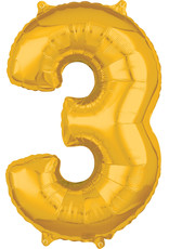 Folieballon goud cijfer 3 66 cm Folieballon goud cijfer 3 66 cm