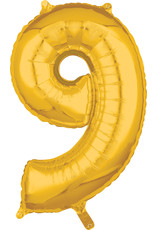 Folieballon goud cijfer 9 66 cm Folieballon goud cijfer 9 66 cm