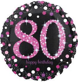 Folieballon sparkling roze 80 jaar 45 cm