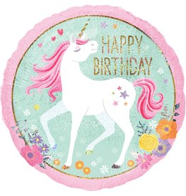 Folieballon unicorn happy birthday 45 cm