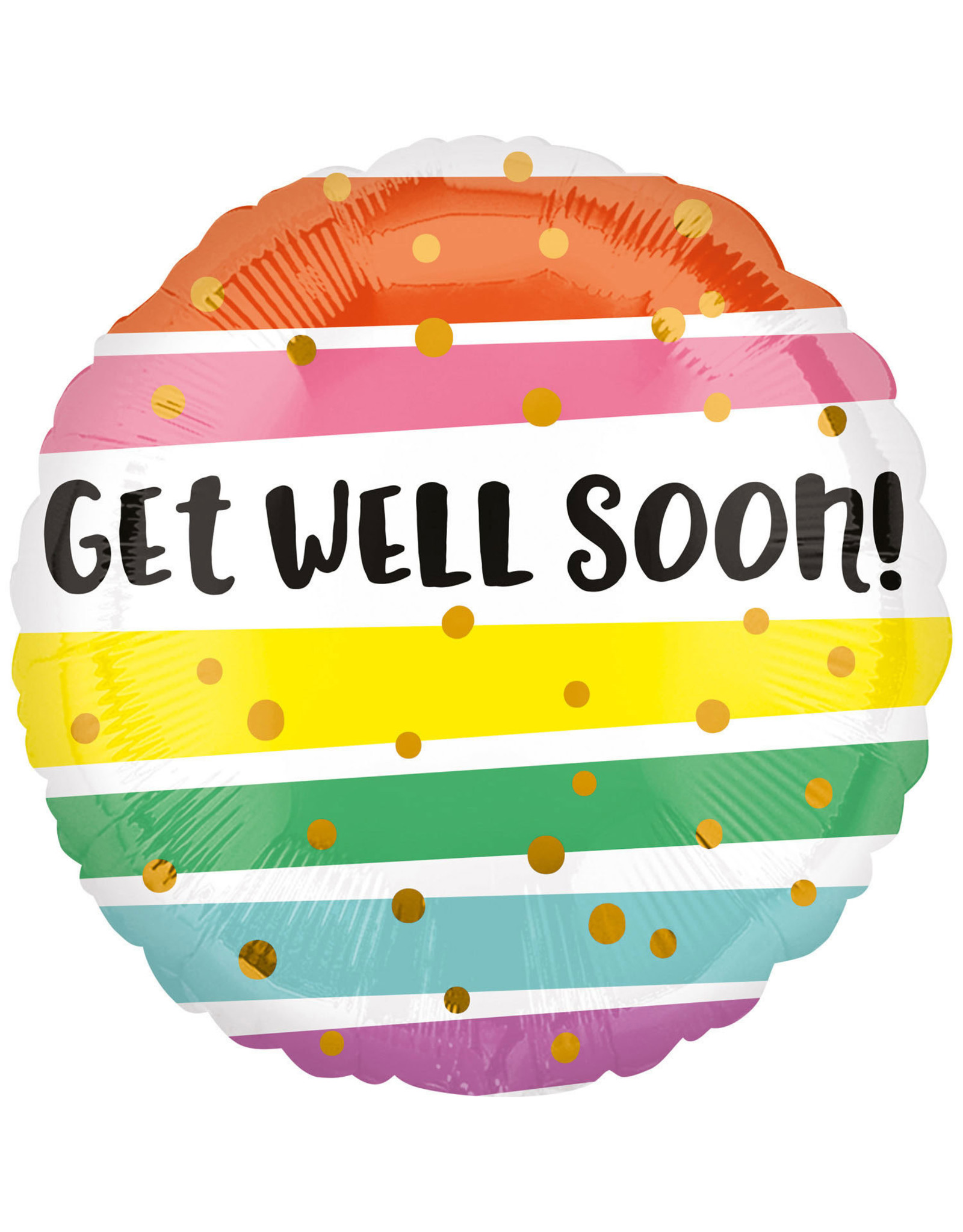 Amscan folieballon get well soon regenboogkleuren met gouden stip 43 cm