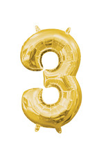 Folieballon goud cijfer 3 40 cm
