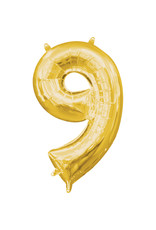 Folieballon goud cijfer 9 40 cm Folieballon goud cijfer 9 40 cm