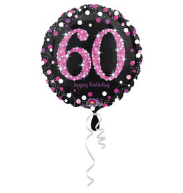 Folieballon sparkling roze 60 jaar 45 cm