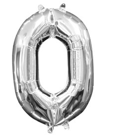Folieballon zilver cijfer 0 40 cm