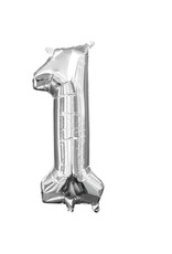 Folieballon zilver cijfer 1 40 cm