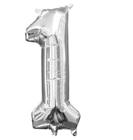 Folieballon zilver cijfer 1 40 cm