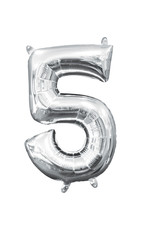 Folieballon zilver cijfer 5 40 cm Folieballon zilver cijfer 5 40 cm