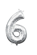 Folieballon zilver cijfer 6 40 cm Folieballon zilver cijfer 6 40 cm