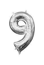 Folieballon zilver cijfer 9 40 cm Folieballon zilver cijfer 9 40 cm