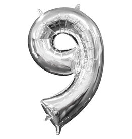 Folieballon zilver cijfer 9 40 cm