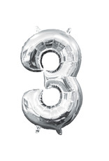 Folieballon zilver cijfer 3 40 cm