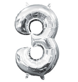 Folieballon zilver cijfer 3 40 cm