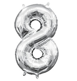 Folieballon zilver cijfer 8 40 cm