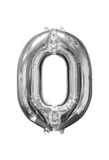 Folieballon zilver cijfer 0 66 cm Folieballon zilver cijfer 0 66 cm