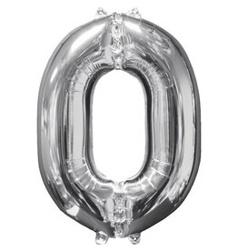 Folieballon zilver cijfer 0 66 cm