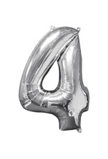 Folieballon zilver cijfer 4 66 cm Folieballon zilver cijfer 4 66 cm