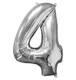 Folieballon zilver cijfer 4 66 cm