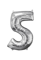 Folieballon zilver cijfer 5 66 cm