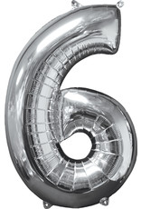 Folieballon zilver cijfer 6 66 cm
