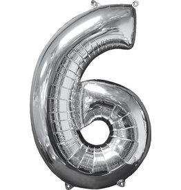 Amscan folieballon zilver cijfer 6 66 cm