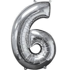 Folieballon zilver cijfer 6 66 cm