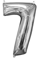 Folieballon zilver cijfer 7 66 cm Folieballon zilver cijfer 7 66 cm