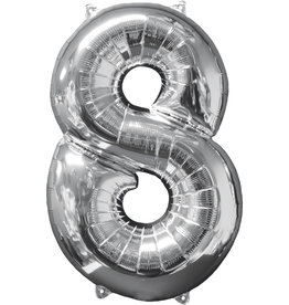 Folieballon zilver cijfer 8 66 cm