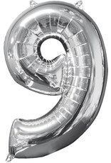Folieballon zilver cijfer 9 66 cm
