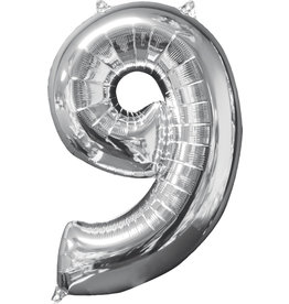 Amscan folieballon zilver cijfer 9 66 cm