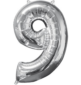 Folieballon zilver cijfer 9 66 cm