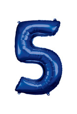 Folieballon blauw cijfer 5 86 cm Folieballon blauw cijfer 5 86 cm