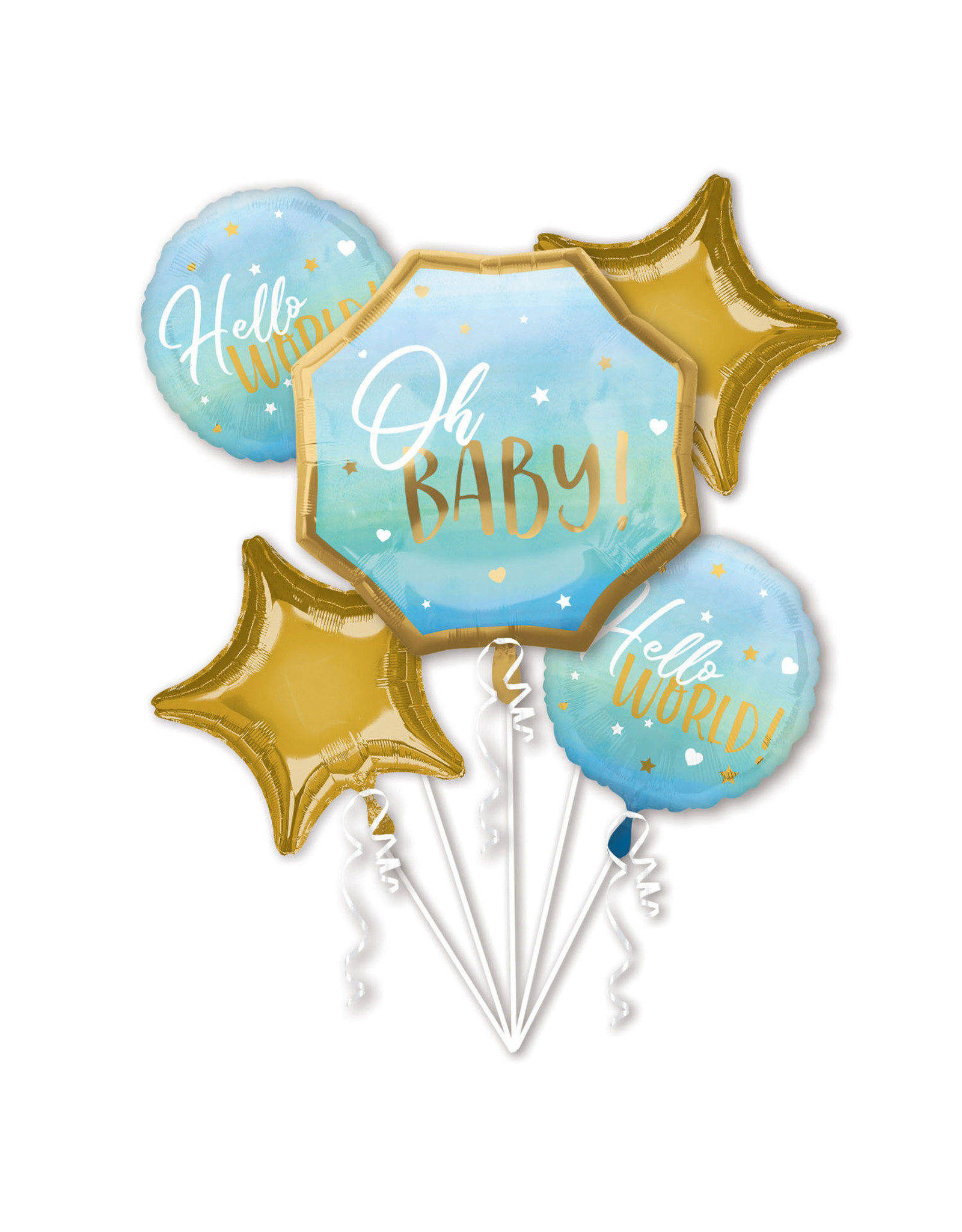 Folieballonpakket OH BABY! Blauw/goud 5-delig