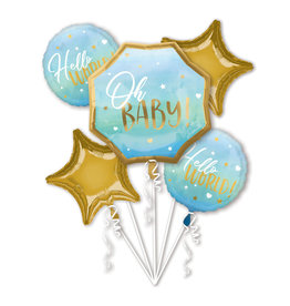 Folieballonpakket OH BABY! Blauw/goud 5-delig
